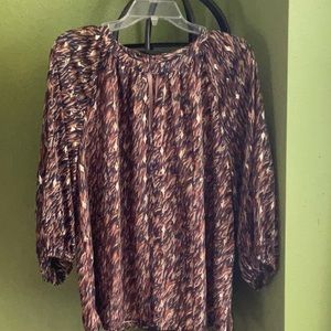 💖Vince Camuto plus size navy blue and rust sheer blouse with gold diamond